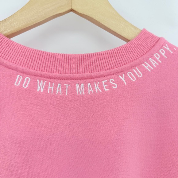 Sunkissed Coconut Pink Do What Makes You Happy Embroidered Sweatshirt Large - Picture 3 of 6